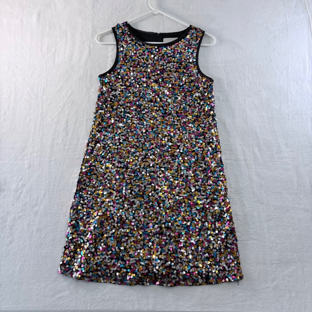 Womens Sequin‎ Shift Dress Multi Color Sleeveless Back Zip Size Party Cocktail